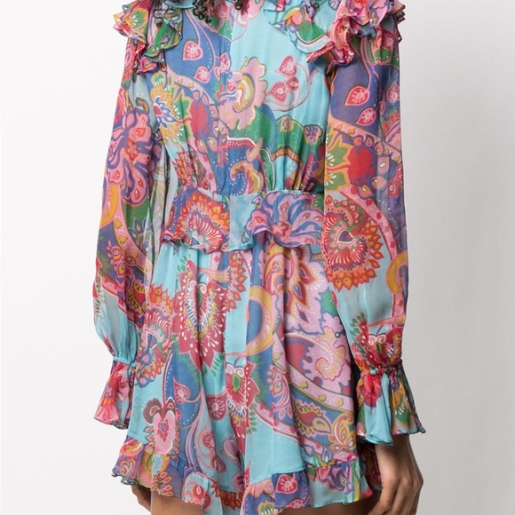 ZIMMERMAN LIKE NEW SILK BLUE FLORAL ROMPER PLAYSUIT SIZE 2 MEDIUM - Picture 2 of 6